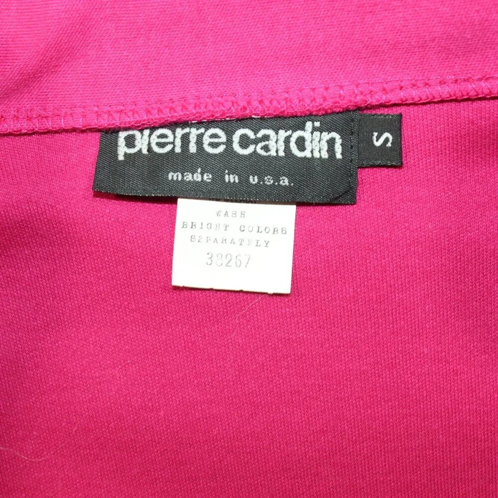 Vintage 80s Pierre Cardin Fuchsia Pink Cotton Knit Shoulder Pads Long Cardigan